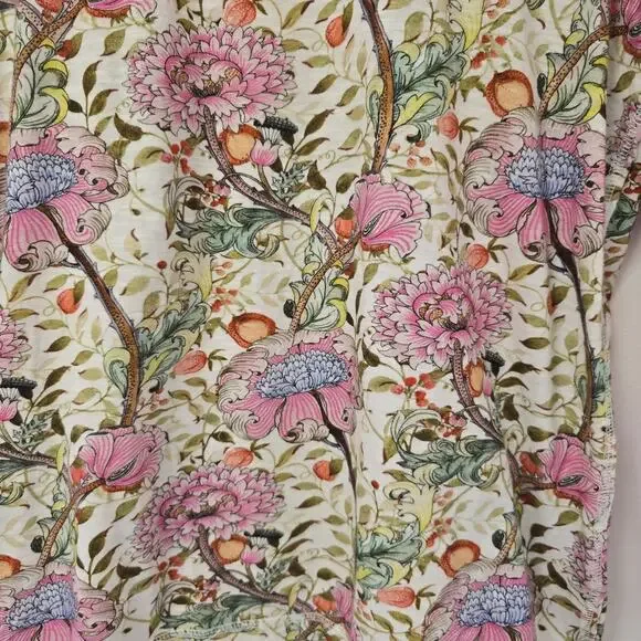 Cino Top Size M Floral Patchwork Boho Long Sleeve Shirt Pink Garden Preppy Women - Picture 4 of 8